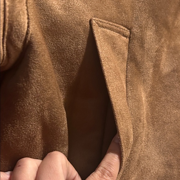 Zara Brown and Cream Shearling Brown Bomber Jacket with Belt Buckle size M NWOT - Picture 3 of 6